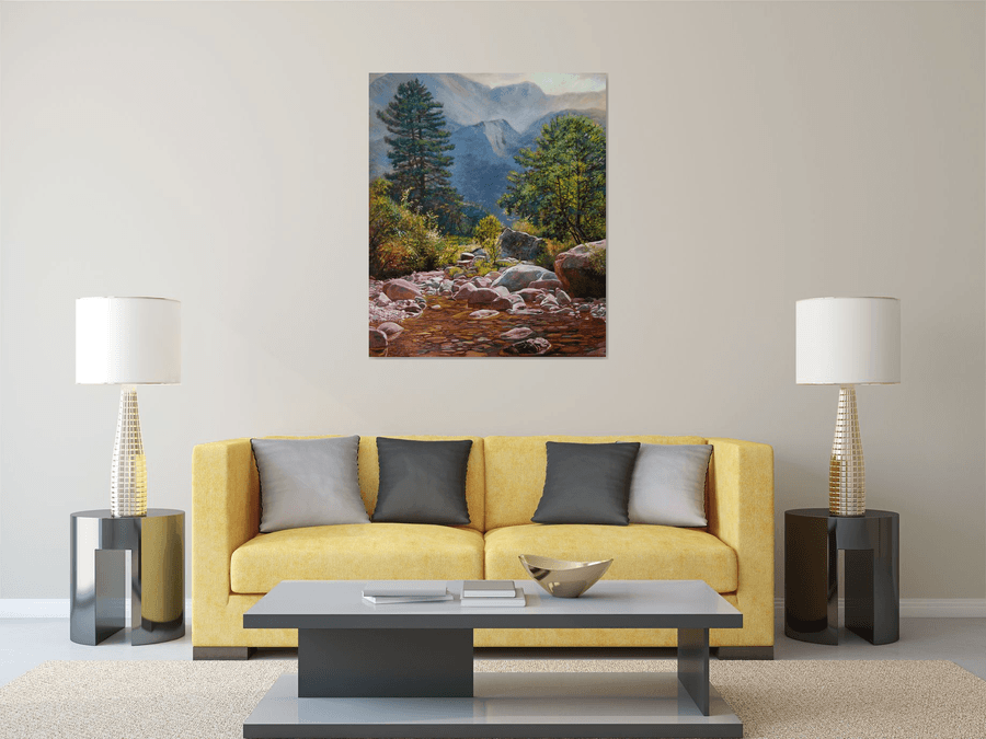 River Flowing from the Mountains (Original Oil Painting, 100% Handmade ...