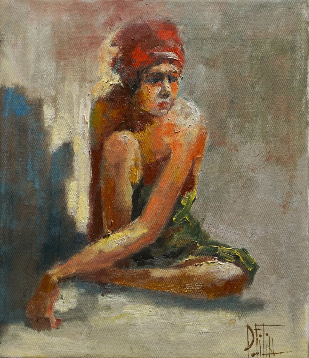 Impressionistic Portrait Oil Painting By Pavel Filin, 12 X 14", Gibo, Original Artwork