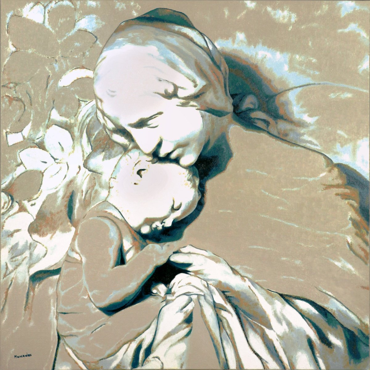 Urban And Pop Oil Painting , Madona With Child By Mercedes Soret, 31 X 31, Artwork For Sale On Artfinder
