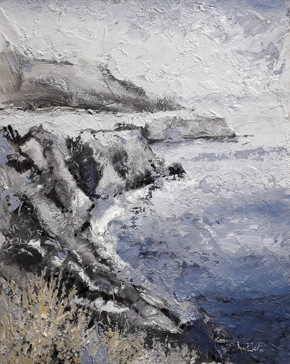Coast sea rocks. Texture painting by Alexander Zhilyaev