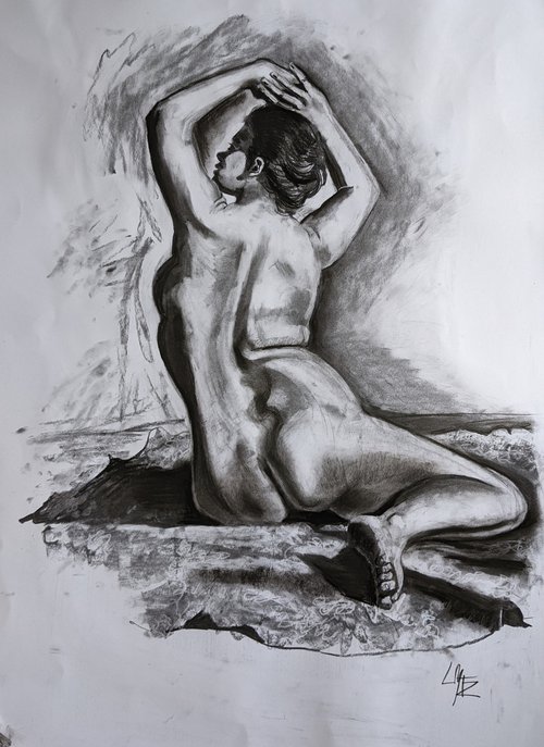 Seated nude. by Lotz Bezant