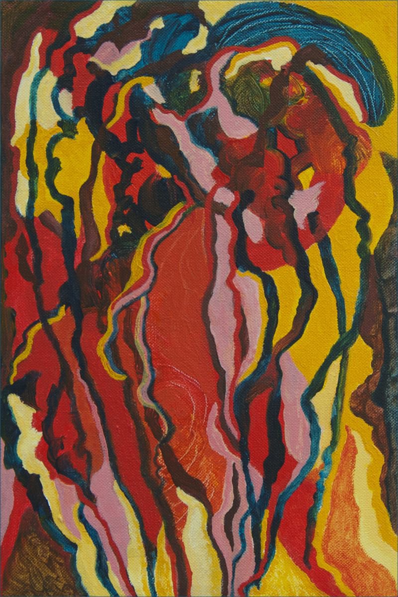 Organic Abstract Acrylic Painting By Josephine Window, 8 X 12", Sophia With Long Dreadlocks, Original Artwork