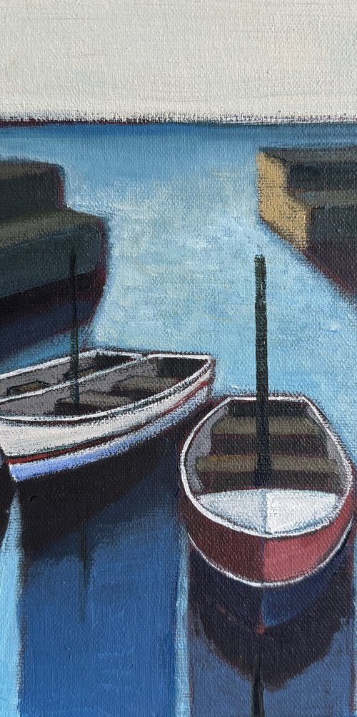 Three Boats in Harbour by Nigel Sharman