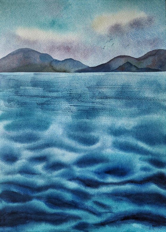 Mediterranean Sea - original minimalistic seascape watercolor