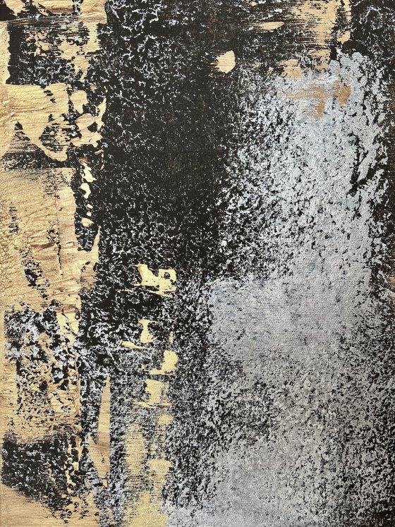 Black Gold Gray Abstract on canvas.
