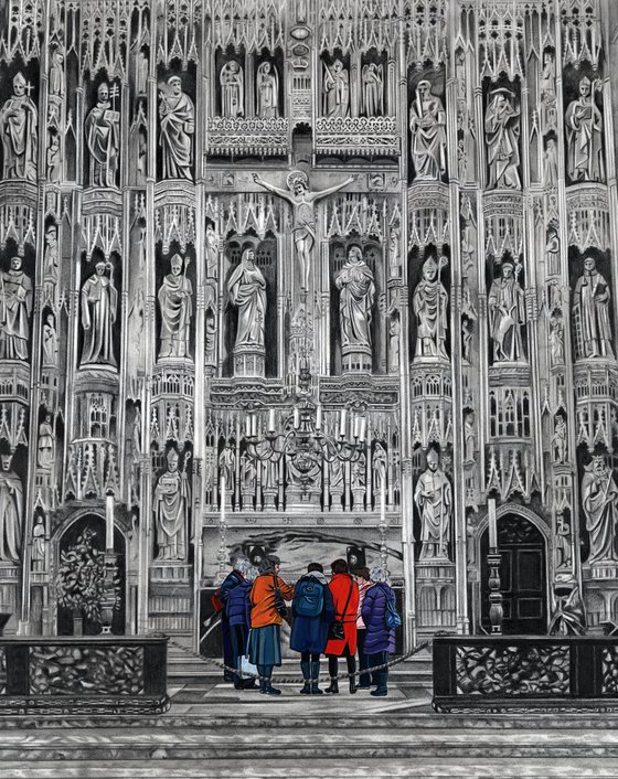 Tour Group at Winchester Cathedral - Pencil Drawing