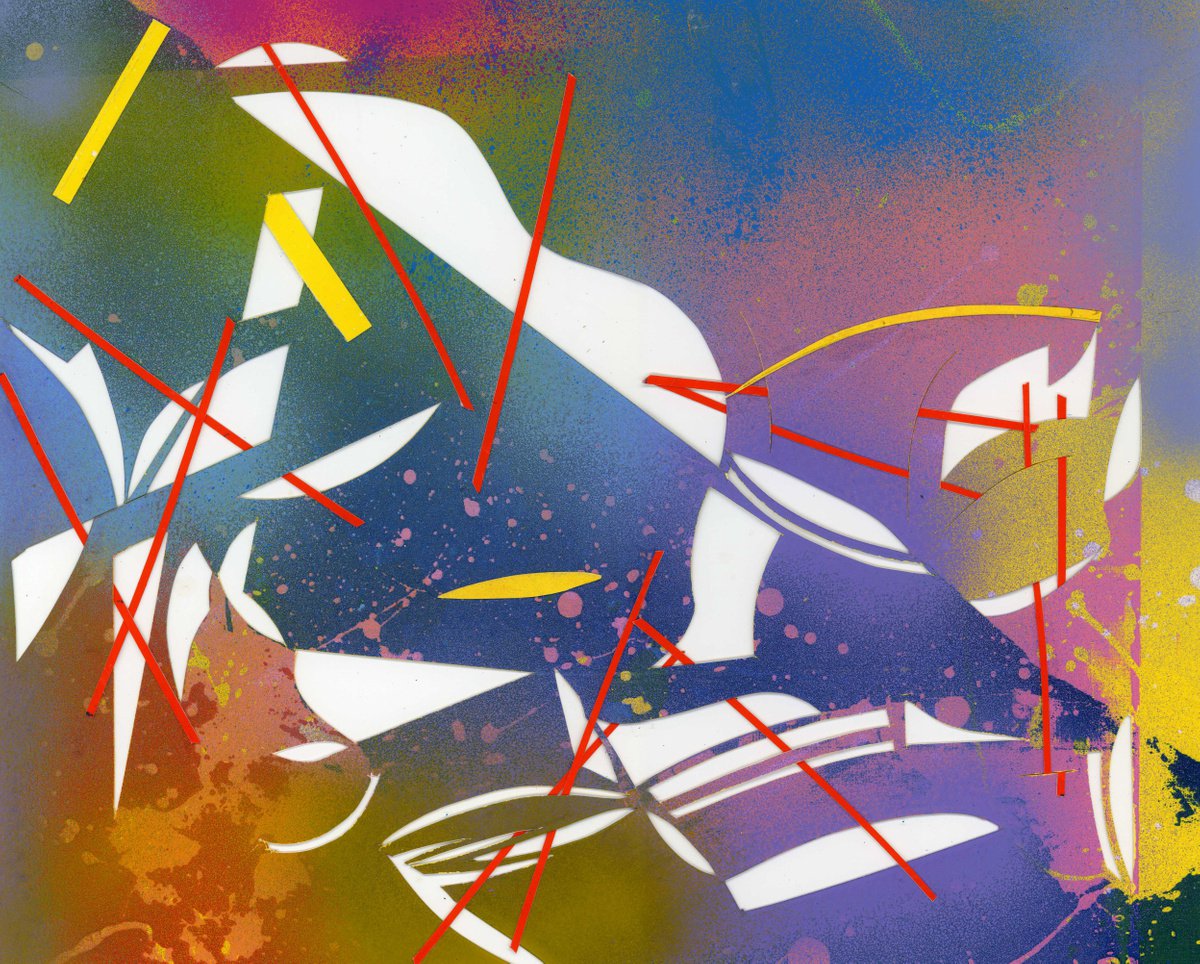 Geometric Abstract Collage By Alfred Ng, 14 X 10, Thin Red Lines, Original Artwork