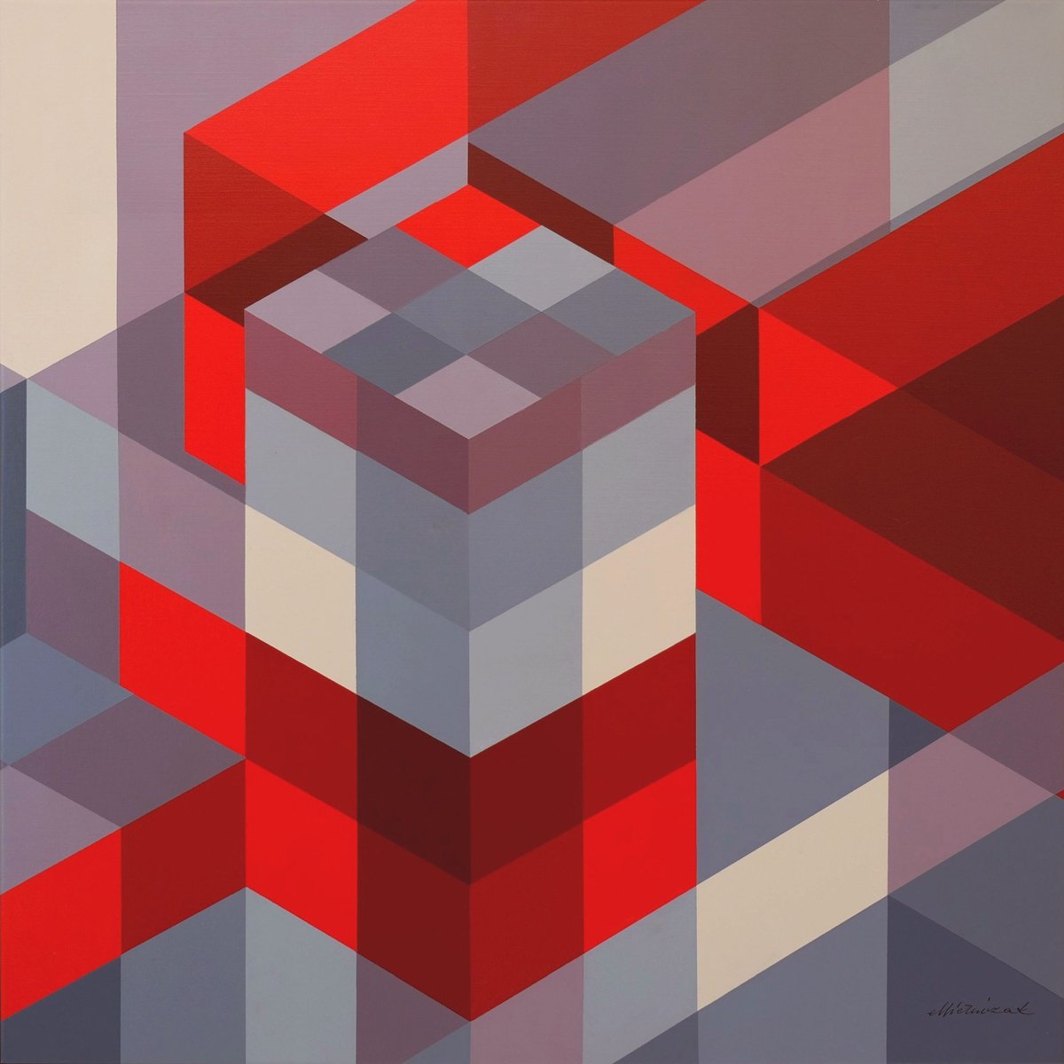 Geometric Abstract Acrylic Painting By Richard Mierniczak, 39 X 39", Composition 26. - Dissonance, Original Artwork