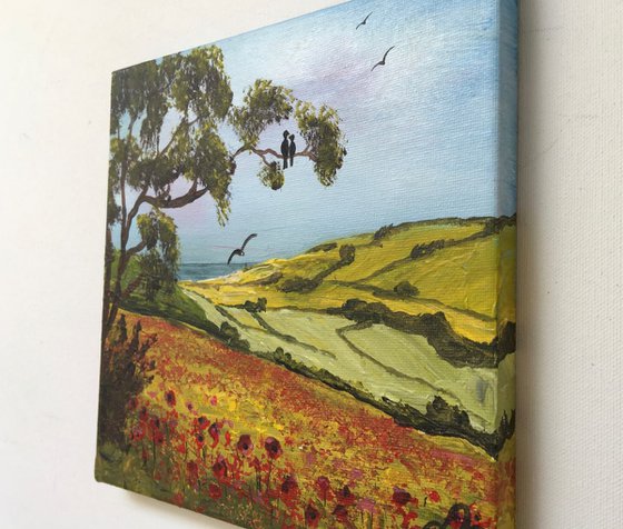 The poppy field on a square canvas