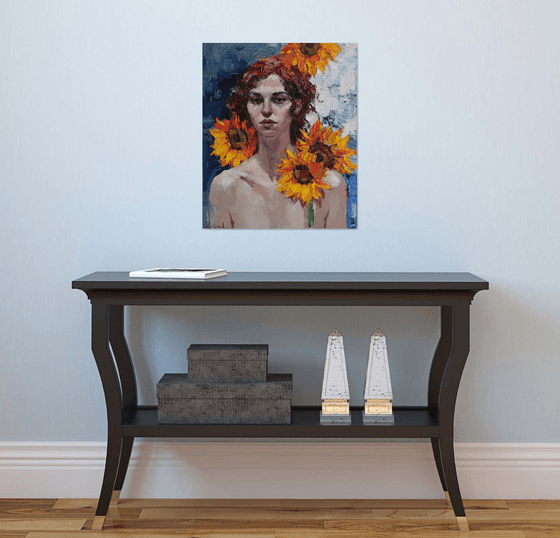 Girl with Sunflowers Portrait