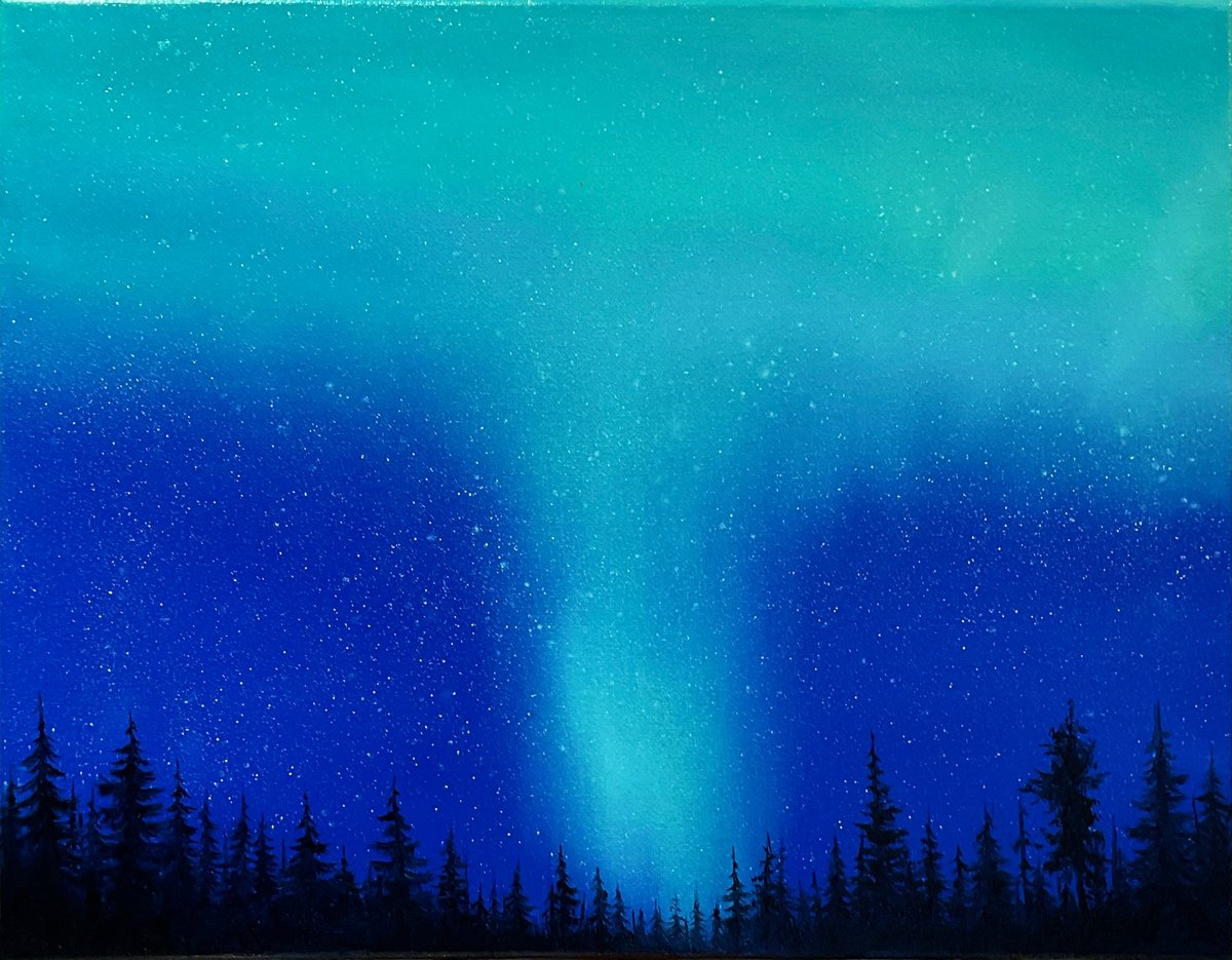 Photorealistic Landscape Oil Painting By Alla Kallass, 14 X 11, Aurora, Original Artwork