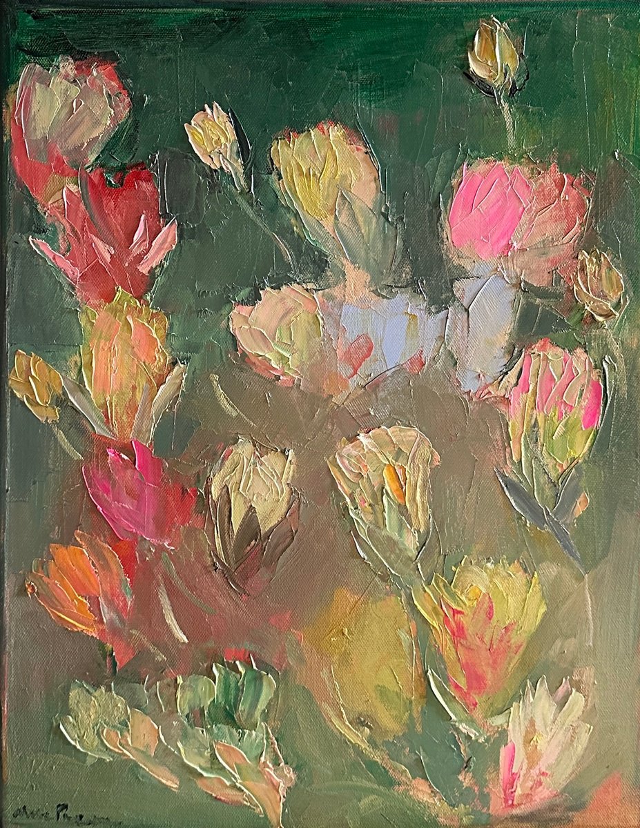 Organic Abstract Oil Painting By Arun Prem, 16 X 20, Magnolia Tree, Original Artwork