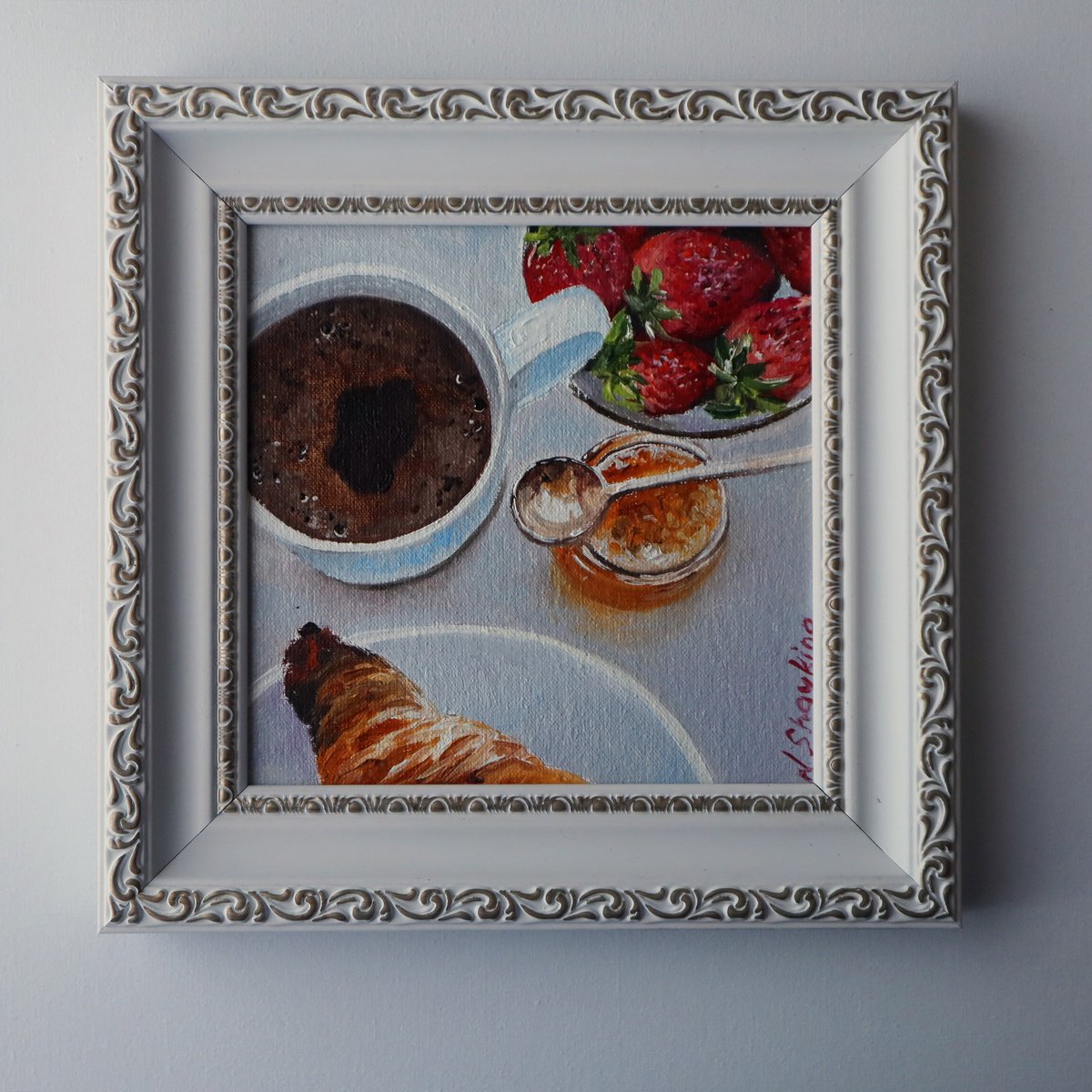 Photorealistic Oil Painting , Coffee Strawberry By Natalia Shaykina, 8 X 8, Artwork For Sale On Artfinder