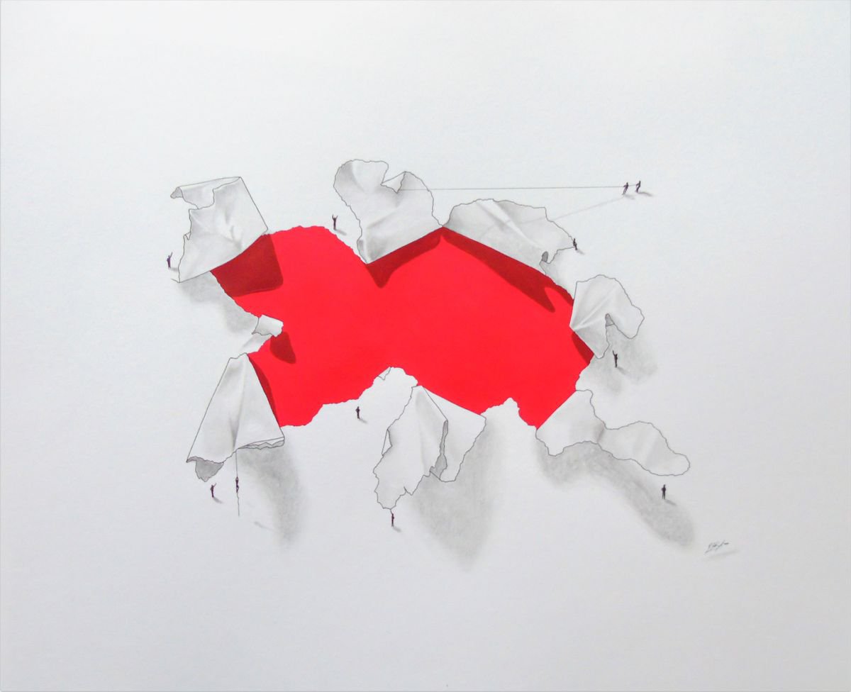 Urban And Pop Still Life Acrylic Painting By Daniel Shipton, 20 X 16, Hidden Red, Original Artwork