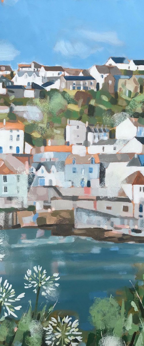 Port Isaac And Agapanthus by Emma Dashwood