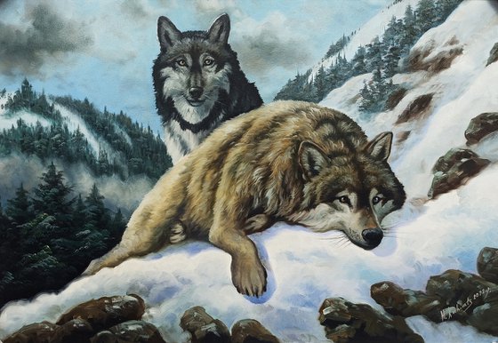 Wolfes (70x100cm, oil painting, ready to hang)