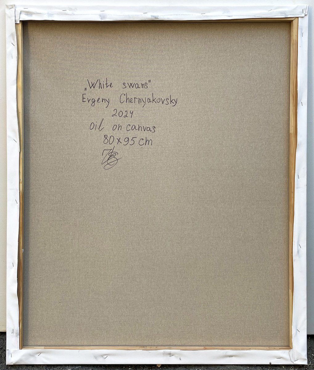 Abstract Animal Oil Painting By Evgeny Chernyakovsky, 31 X 37, White Swans, Original Artwork