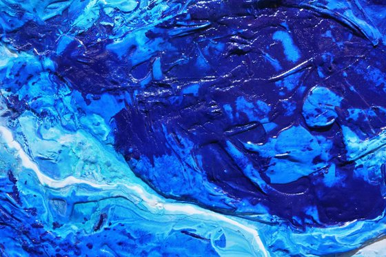 Fractured Sapphire 270cm x 120cm Blue Textured Abstract Art