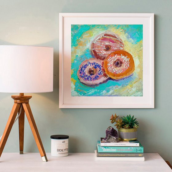 Donuts Painting Original Art Food Still Life Artwork Dessert Wall Art