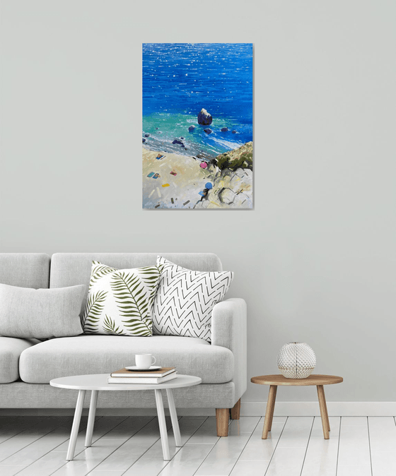 Large summer beach painting on canvas 90-60cm