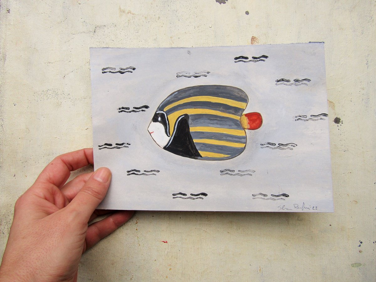 The funny striped fish - oil on paper by Silvia Beneforti