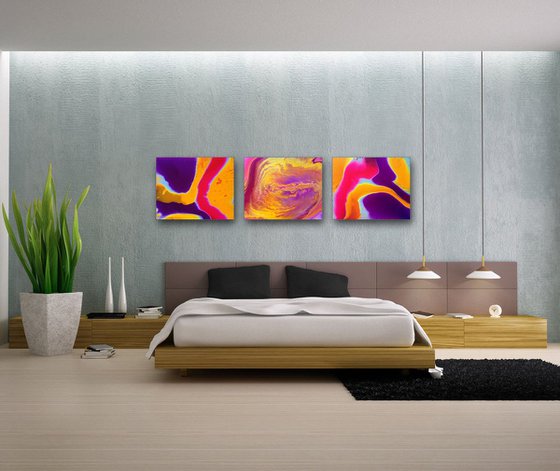 "Mix And Match" - FREE USA SHIPPING - Original Triptych, Abstract PMS Fluid Acrylic Paintings Series - 60" x 16"