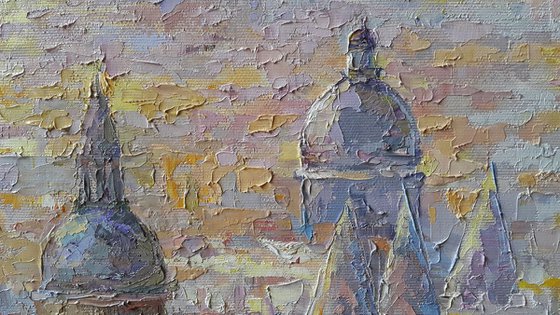Painting oil Paris Sunrise - palette knife, oil, canvas 65x90cm