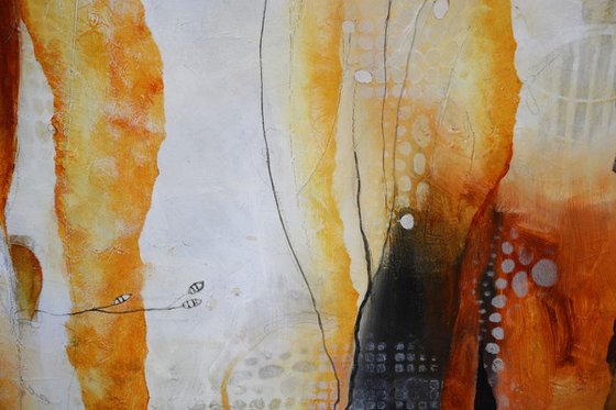 White and orange Abstract Painting - Enchanted Forest