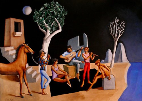 Musicians In Archaic Landscape by Paul Rossi