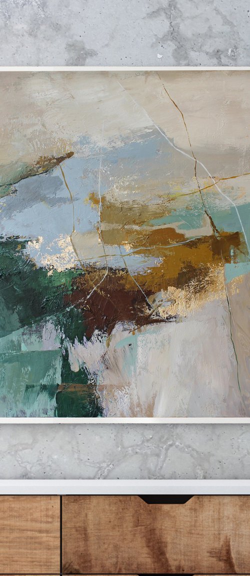 "Iceland" Abstract green brown gold art by Yana Sagan