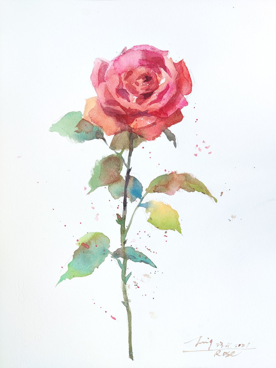 Impressionistic Botanical Watercolour By Jing Chen, 11 X 15, Rose 10, Original Artwork