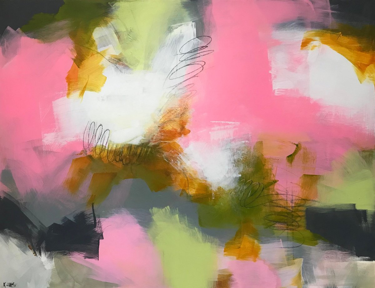 Organic Abstract Acrylic Painting By Kris Haas, 48 X 36", In The Foggy Dawn I See You, Original Artwork