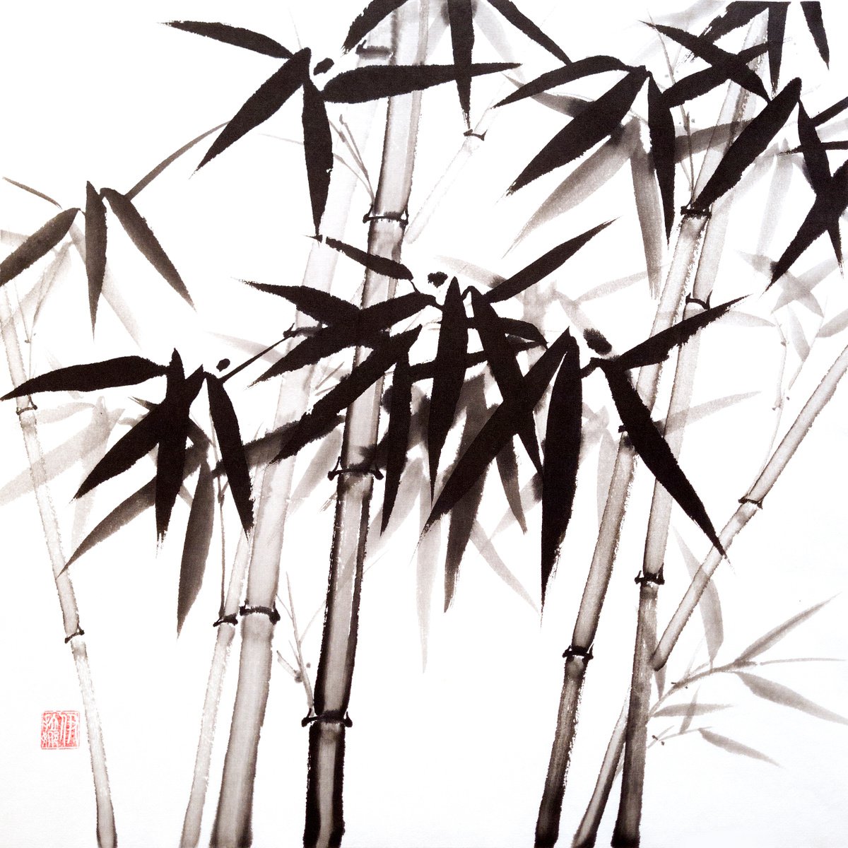 The shadowy depths of a forest - Bamboo series No. 2114 - Oriental Chinese Ink Painting by Ilana Shechter