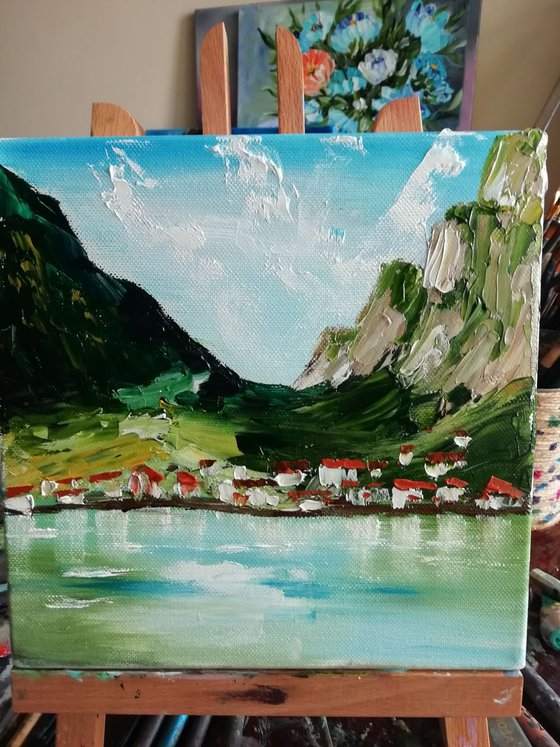 Norway, original small oil landscape painting, gift idea, art for home