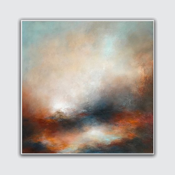 Warm hills 50X50 sm - Sky landscape orange red splash fantasy original acrylic painting landscape gift modern. Original acrylic painting. urban art office art decor home decor gift idea 2020