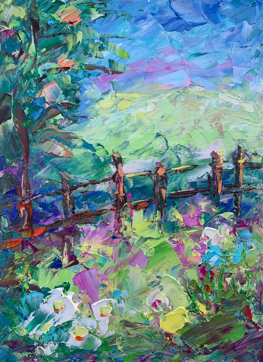 Landscape Wild flowers, Summer Countryside Painting, Painting Original, Art Artwork Small... by Kseniya Kovalenko