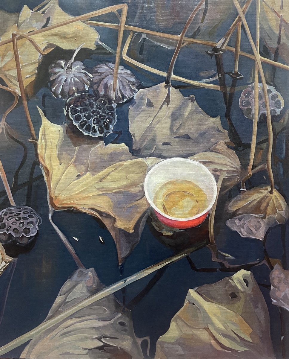 Photorealistic Oil Painting , Instant Noodles Cup. Lotus Pond. By Guzel Min, 26 X 32, Artwork For Sale On Artfinder