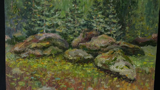 Ancient Stones - forest landscape painting