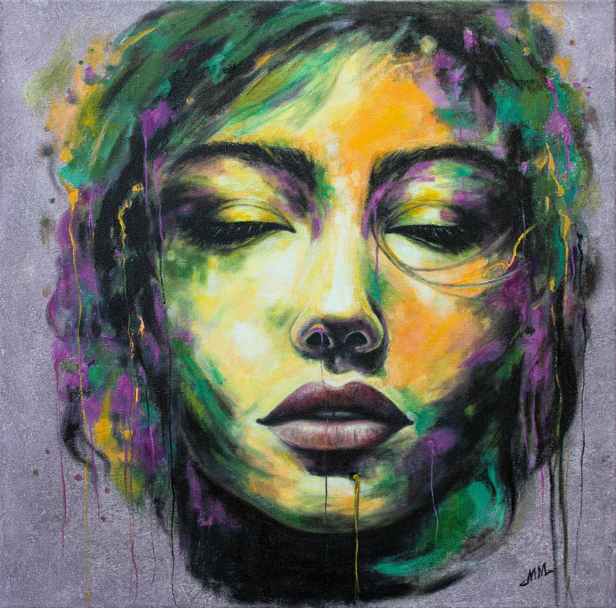 Expressive Portrait Oil Painting By Mila Moroko, 20 X 20", Woman