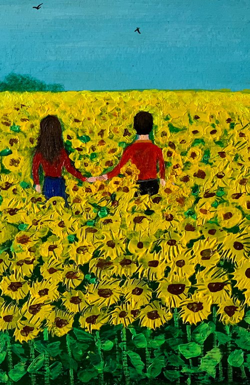 Couple in sunflower field! by Amita Dand