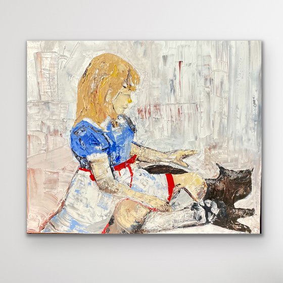 Little girl with cat