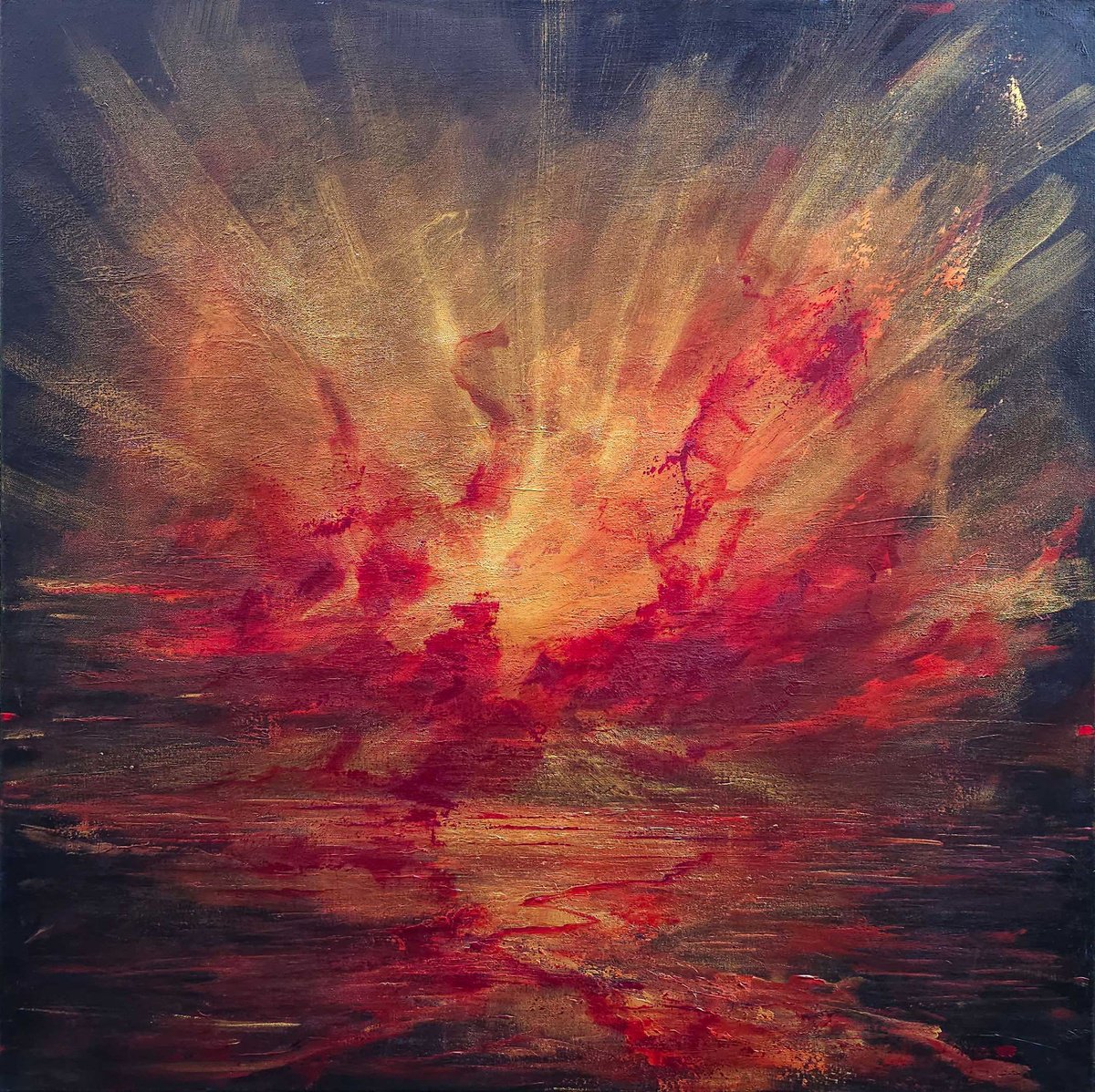 Expressive Landscape Acrylic Painting By Sophia Kuhn, 39 X 39", Tempestuous Love, Original Artwork