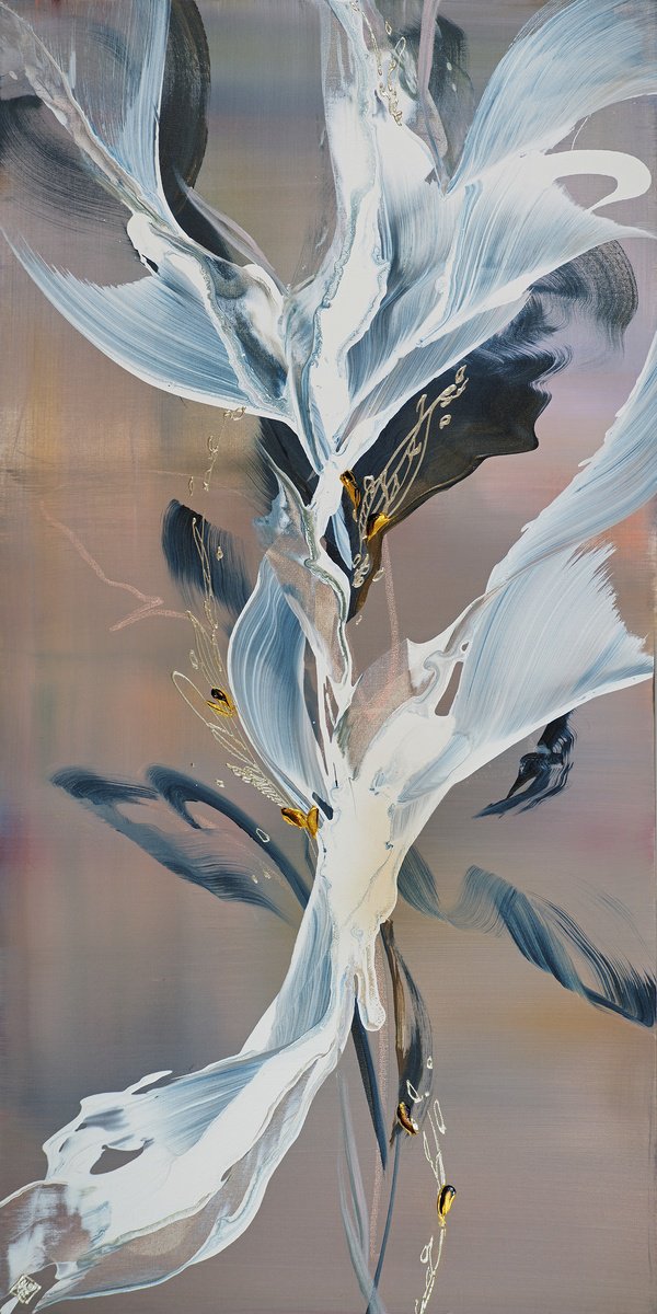 Abstract Acrylic Painting By Novi Lim, 24 X 48", Moment Of Epiphany, Original Artwork