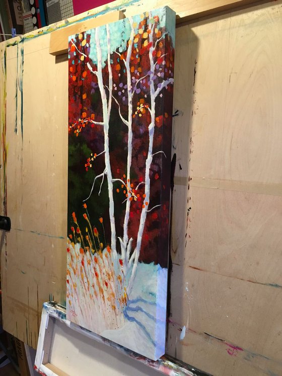 Première neige - Original vertical acrylic painting on canvas - One of a kind