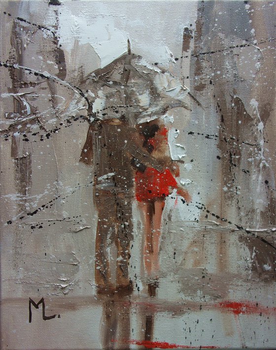 " WITH YOU ... "   street spring summer original painting CITY palette knife GIFT