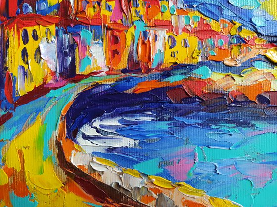 Amalfi coast - sea, seascape, seascape oil painting, sunset, Italy, Italy seascape, evening city