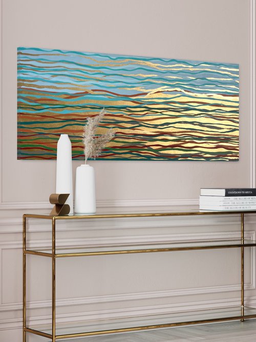 Wise Sea - 152 x 61 cm - metallic gold paint and acrylic on canvas by George Hall