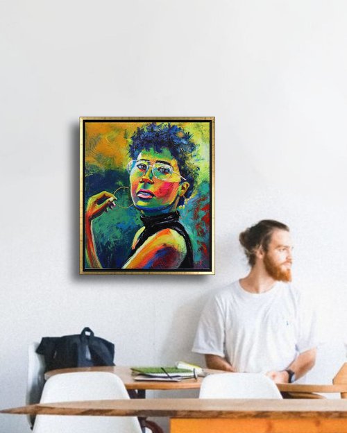 VIBRANT PORTRAIT OF A YOUNG FASHION ICON: AN IMPRESSIONIST OIL PAINTING by Ion Sheremet