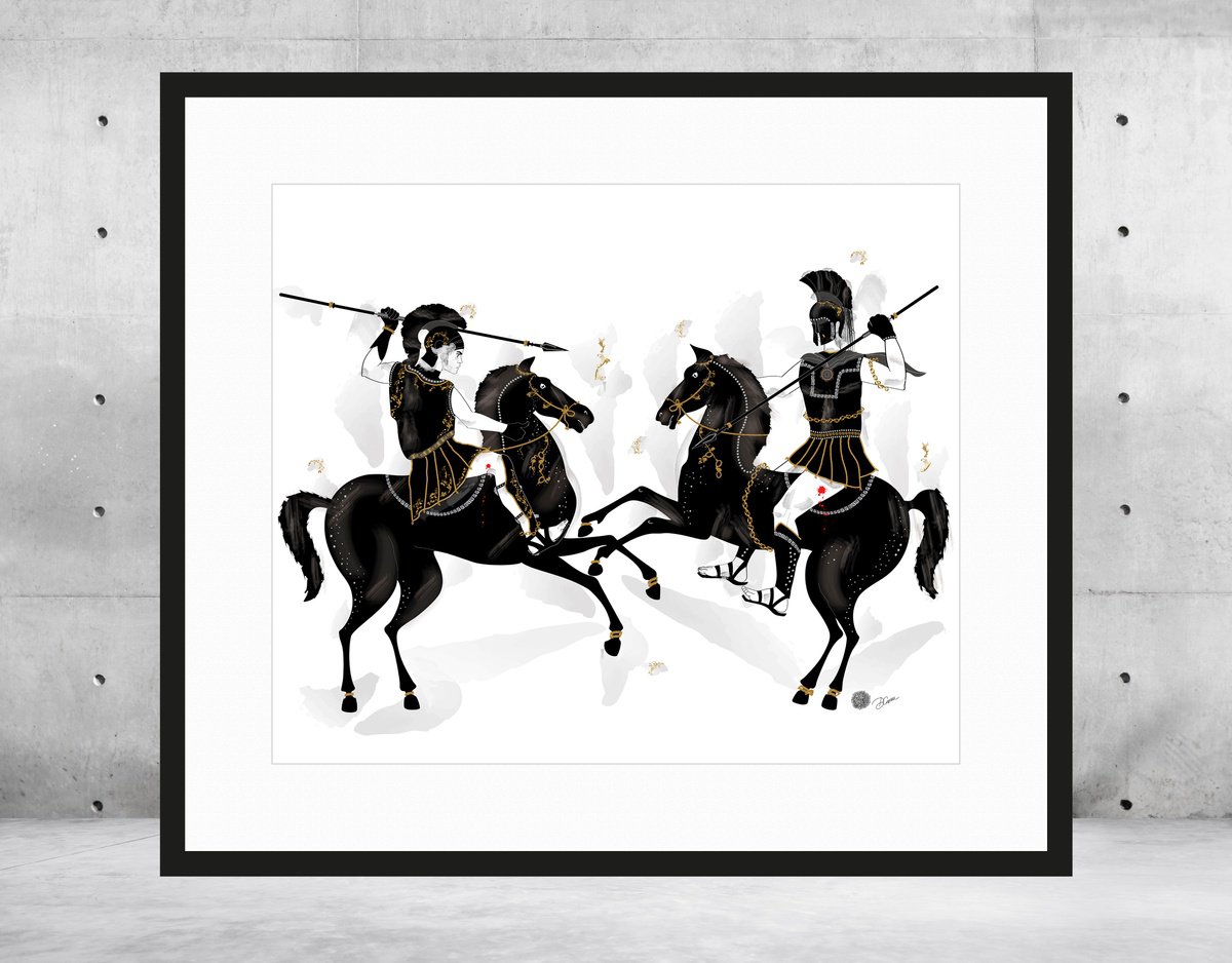 Achilles assailed Hector Battle - Troy - Epic - Mytology - Iliad - Horses - Troyan War by Artemisia