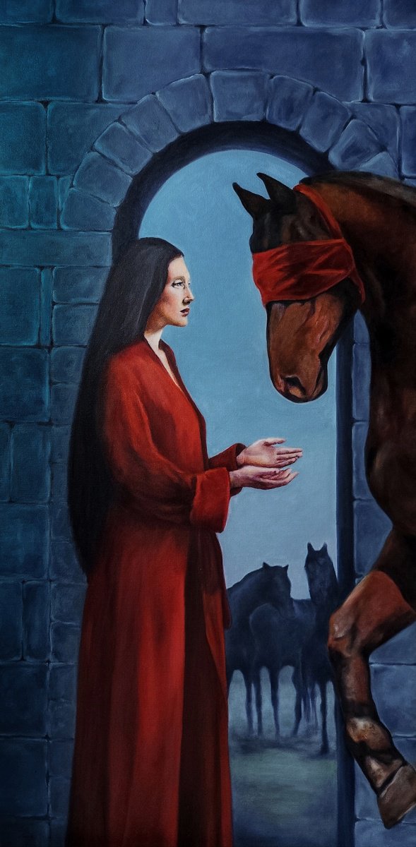 Surrealistic Oil Painting , The Silent Pact By Veronica Ciccarese, 20 X 39, Artwork For Sale On Artfinder